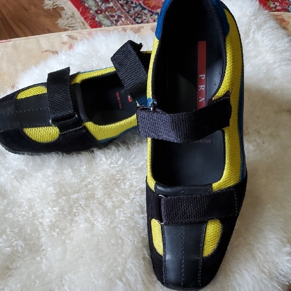 Prada Shoes - Prada Black and Yellow Strap Velcro Trainer  Sneakers EURO 40